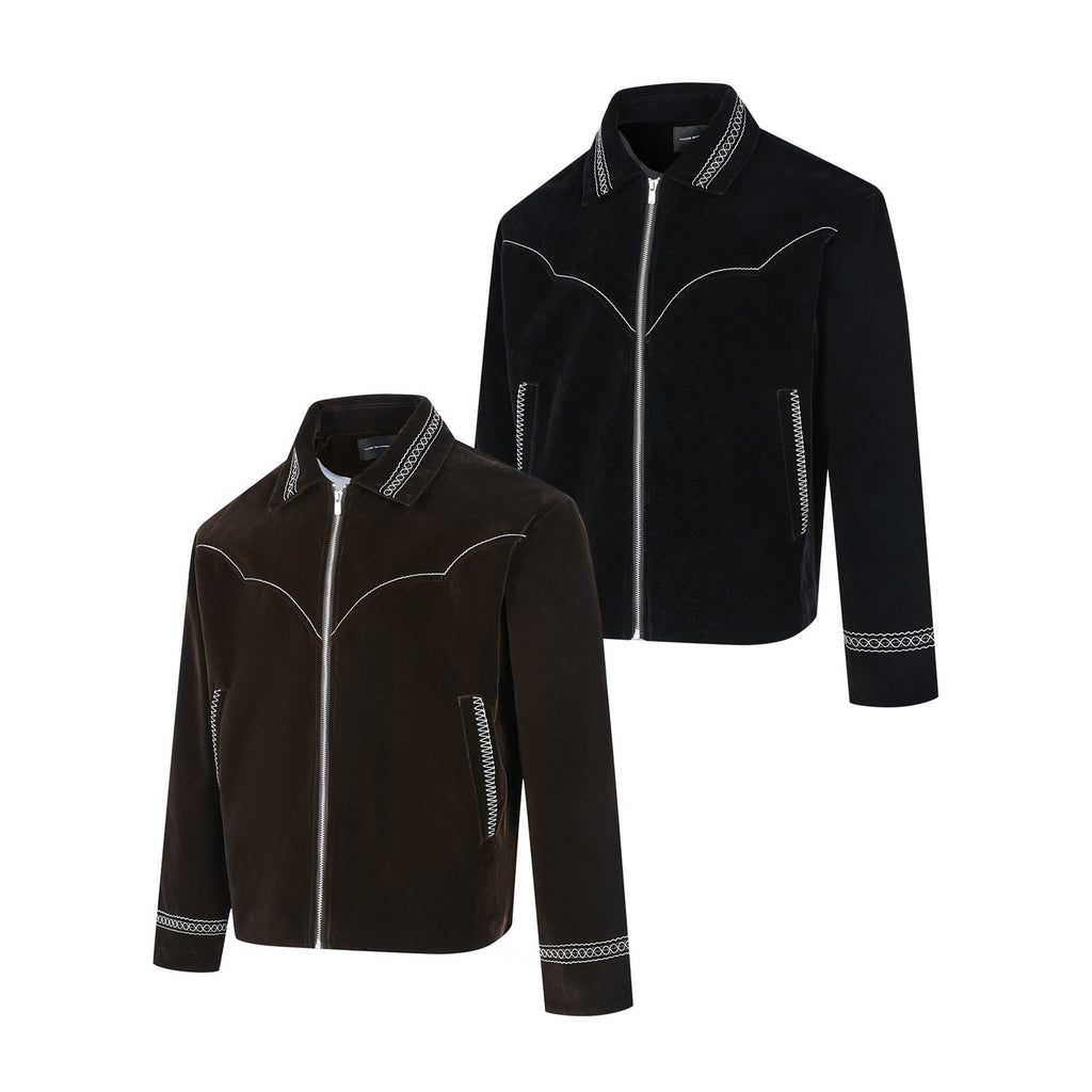 Jacket with Jacquard Pattern Zipper Clean Fit Loose Retro Outerwear for Men and Women