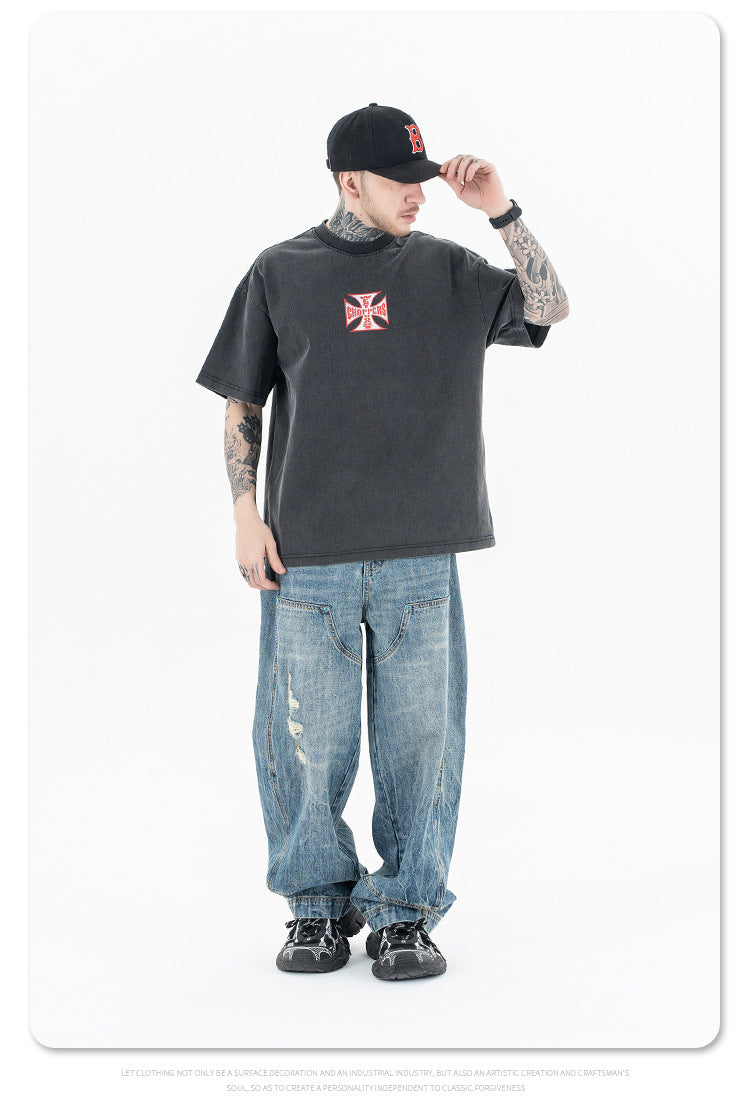 Faded flame letter t-shirt