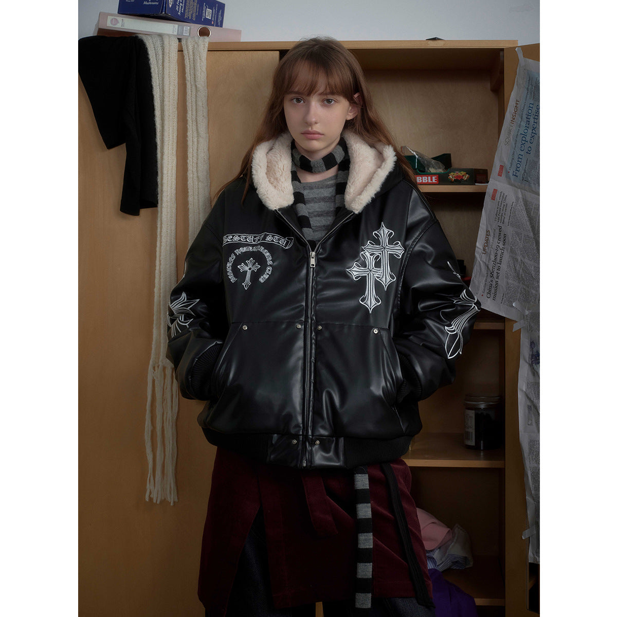 Black Cross Leather Jacket