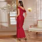 One Shoulder Mesh Ribbon Dress