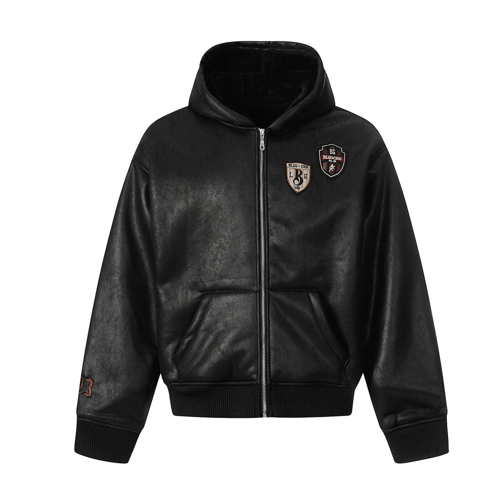 Black Hoodie Jacket with Patch Detail