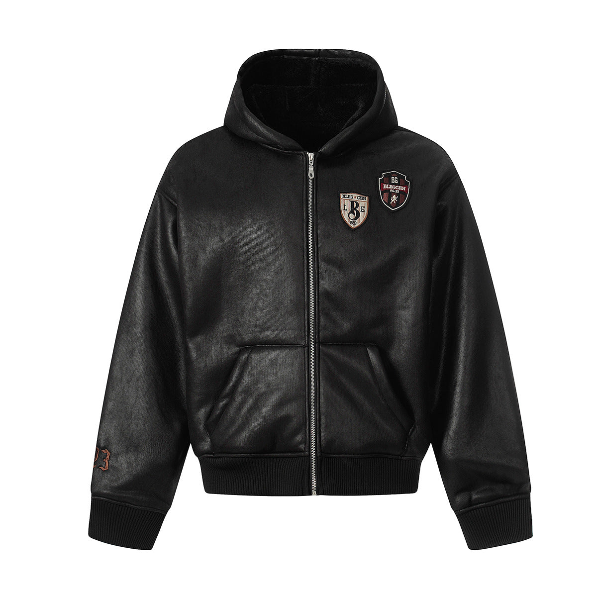 Black Hoodie Jacket with Patch Detail