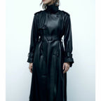 Belted Faux Leather Trench