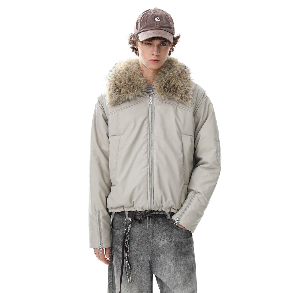 Short Style Leather Fur Collar Jacket