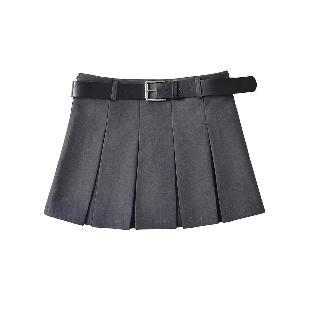 Waist Belt Pleated Skirt