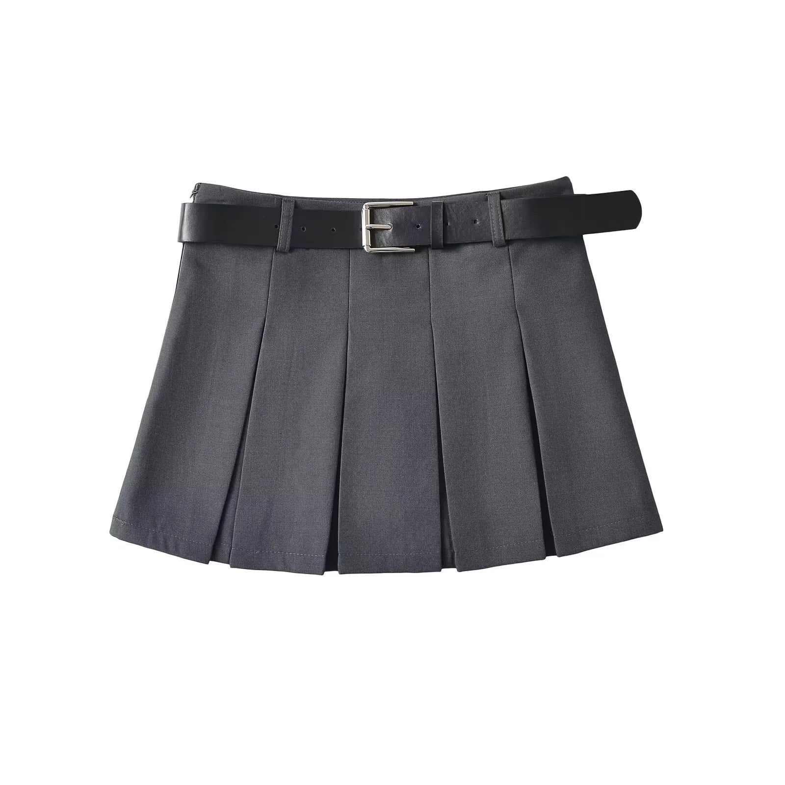 Waist Belt Pleated Skirt