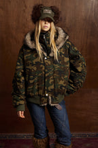Oversized Camo Fur-Trimmed Winter Coat