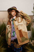 Splicing retro loose camouflage jacket