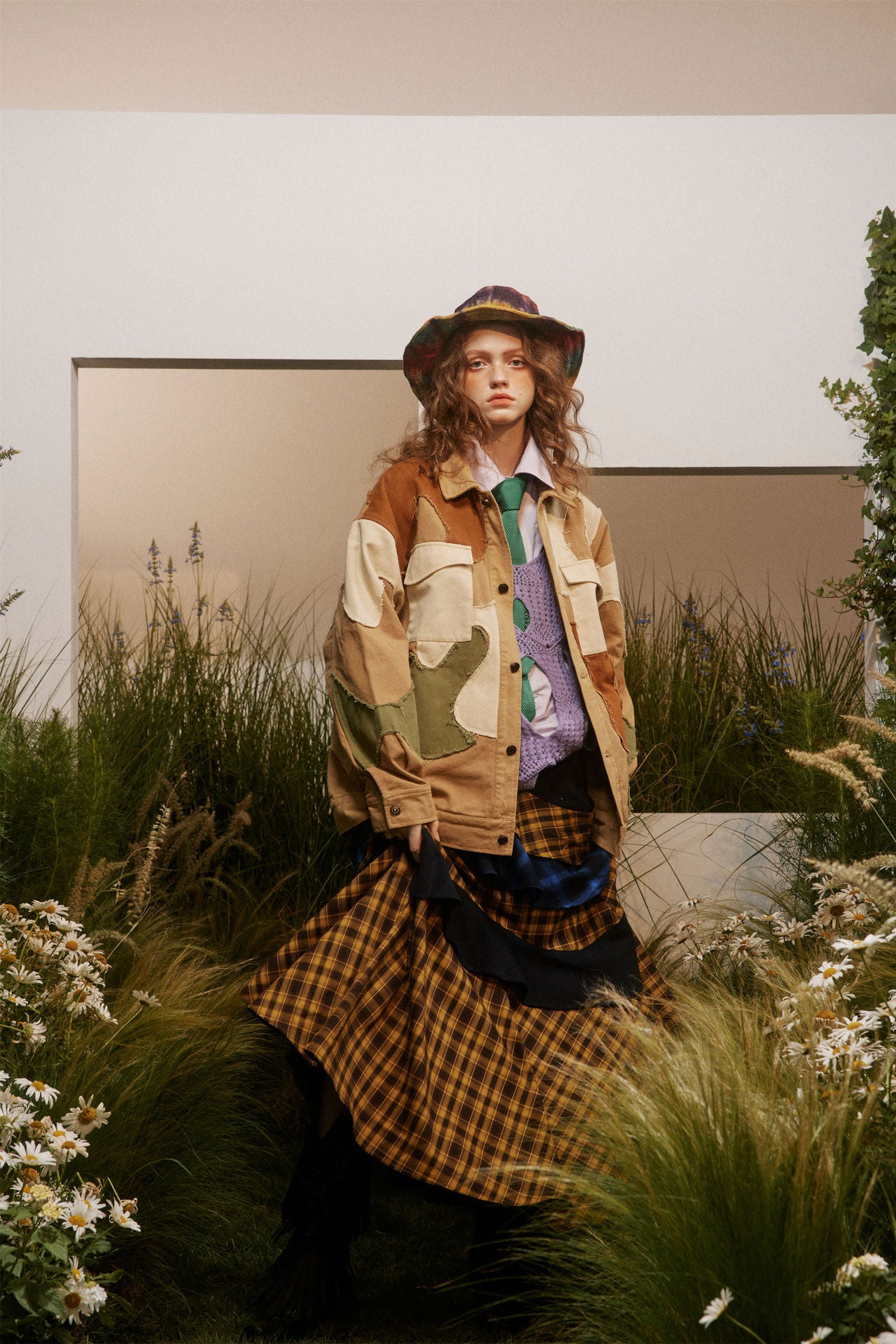 Splicing retro loose camouflage jacket