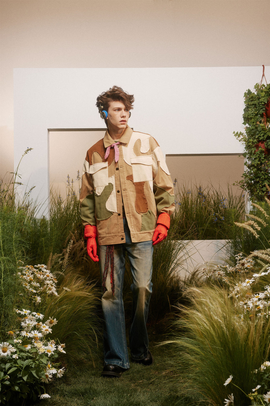 Splicing retro loose camouflage jacket