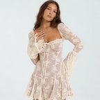 Lace Flare Long Sleeve Belted Dress