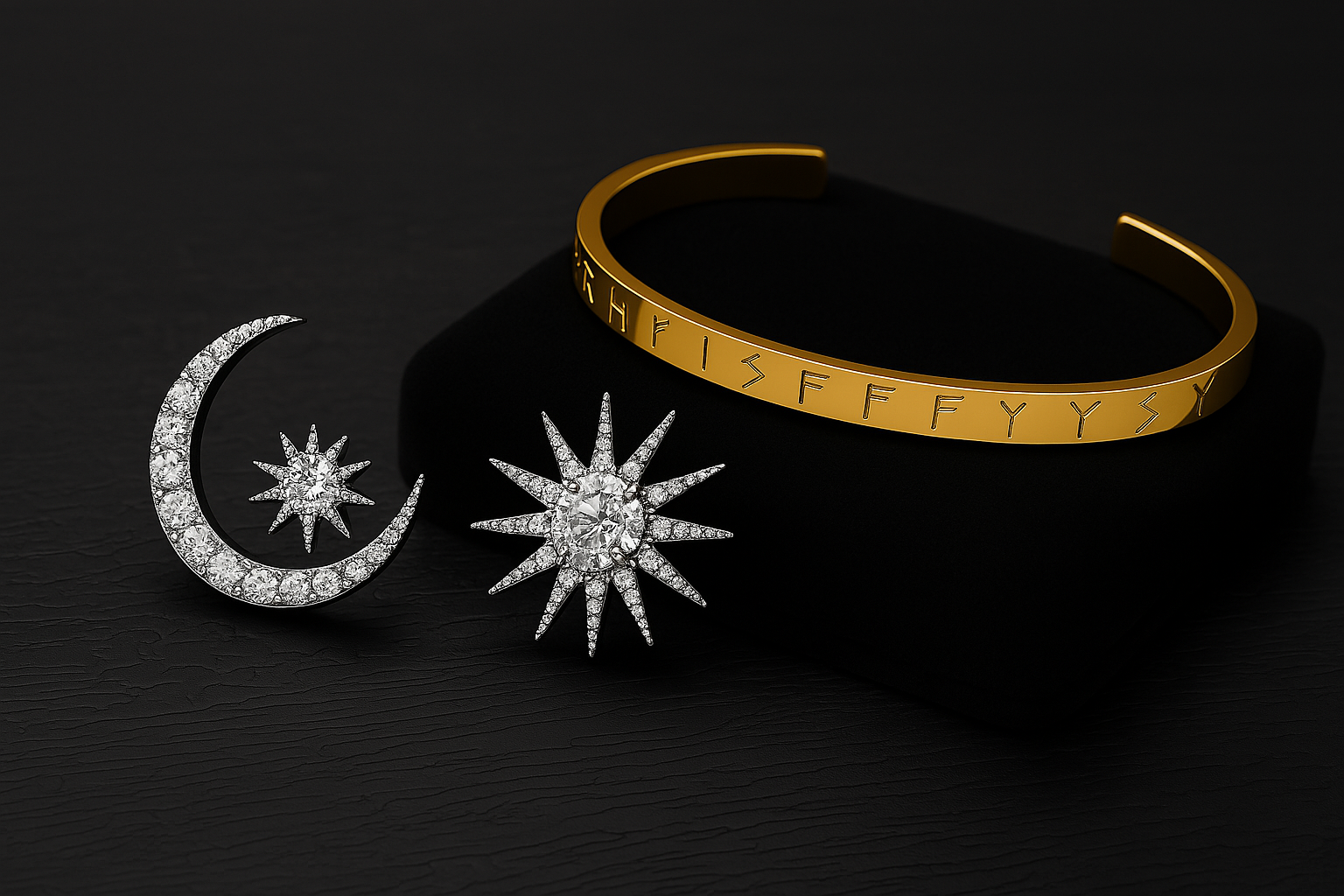 Crescent Star Earring and Gold Bracelet Set