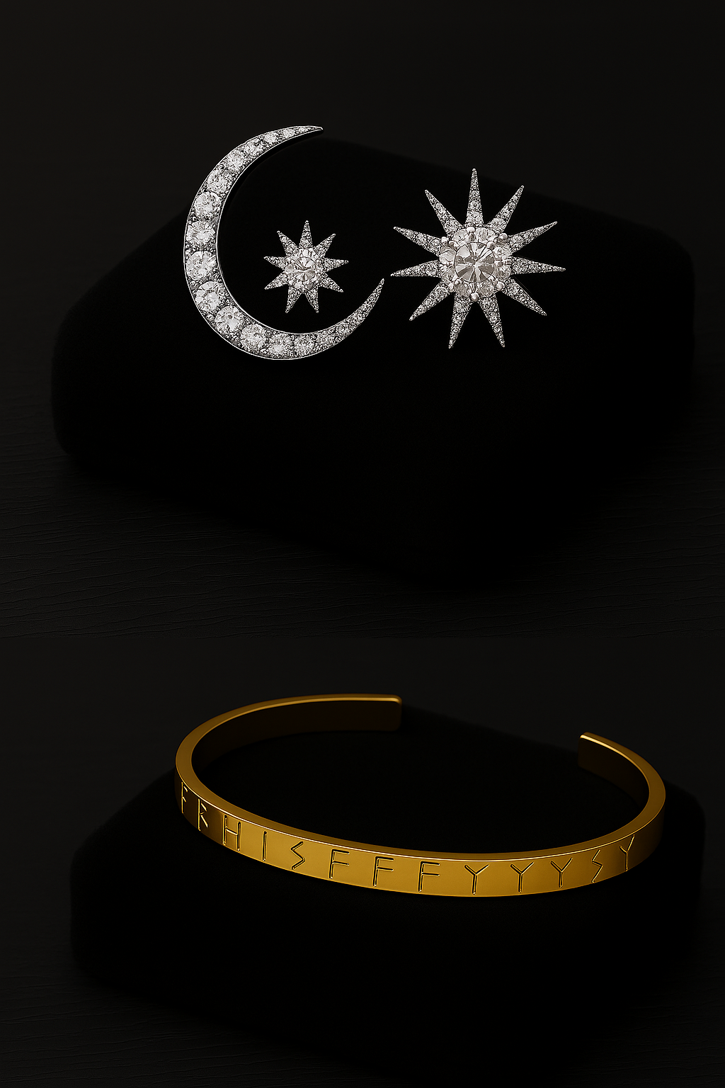 Crescent Star Earring and Gold Bracelet Set